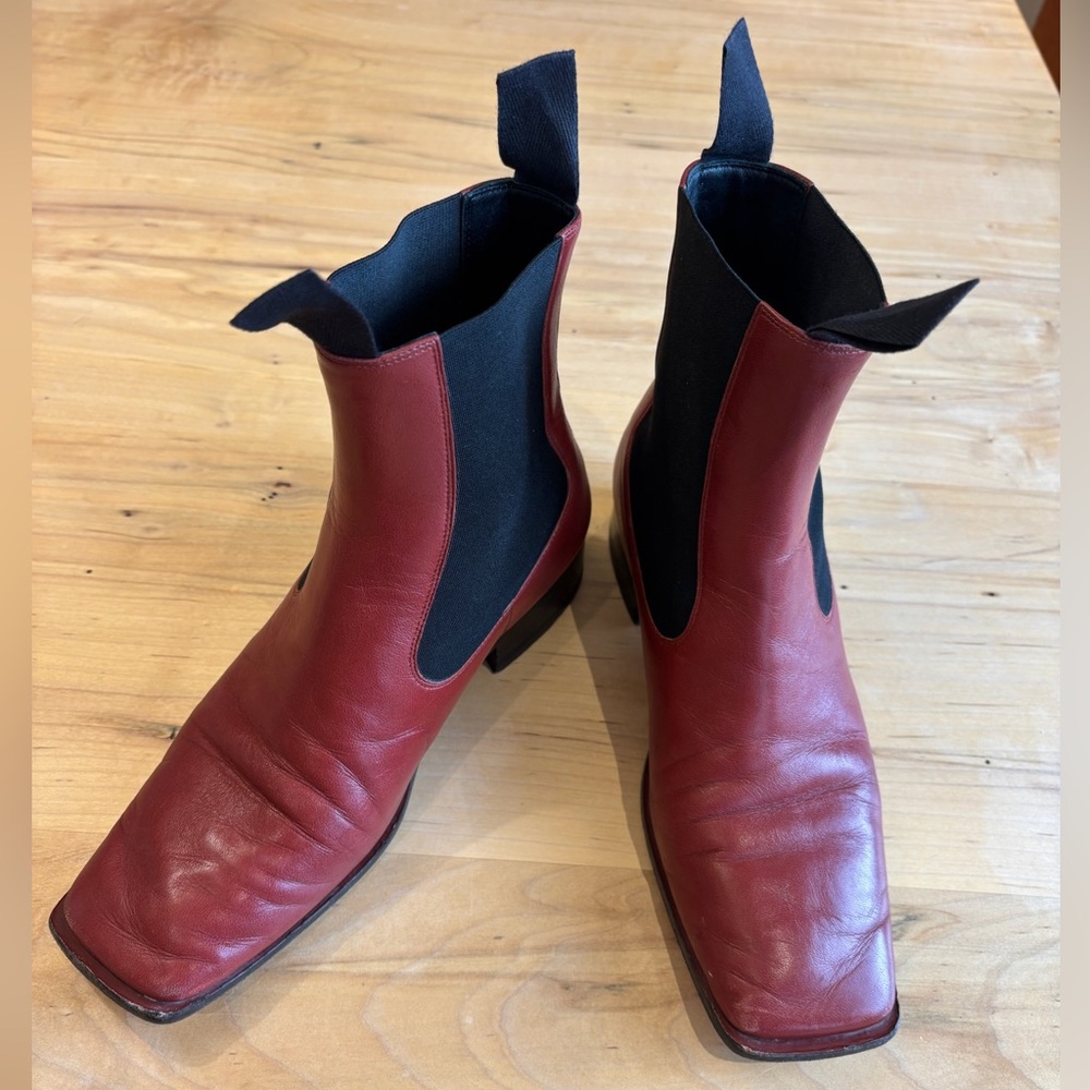 Celine Leather Square Toe Ankle Boots